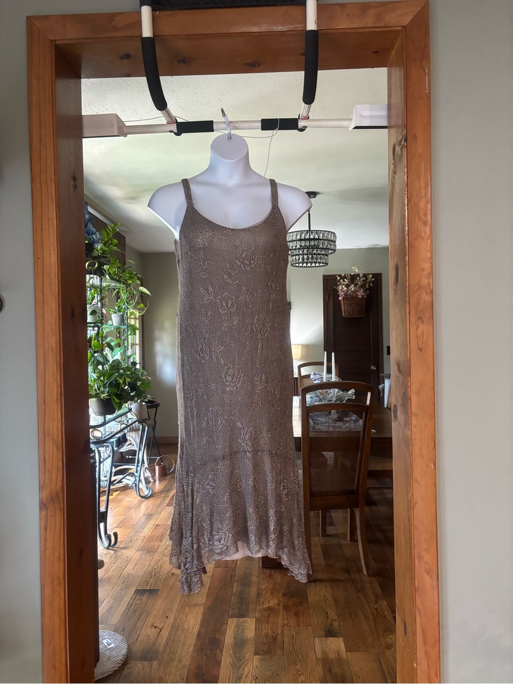 Vintage Spencer Alexis Petite Sleeveless Taupe Lace Flounce Hem Dress & Cardigan